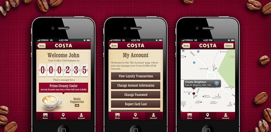 Costa, a coffee club in Brighton, offers a loyalty program that rewards its members with free coffee. 